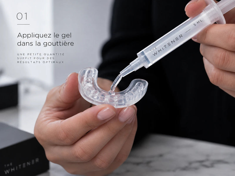 Gel The Whitener déposé dans la gouttière avec la seringue