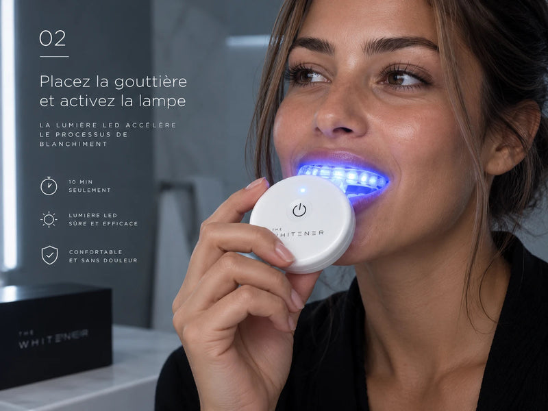 Gouttière en bouche avec la lampe LED bleue allumée